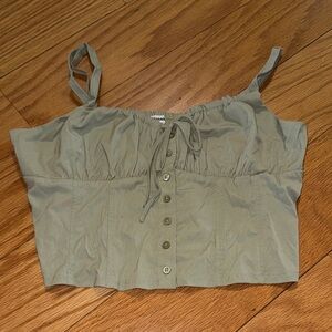 Garage Khaki Button-Up Crop Top